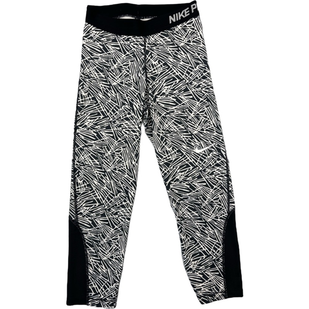 ✅ Nike Dri-FIT Women Pro Palm Print Training Capris Leggings Black White Size S